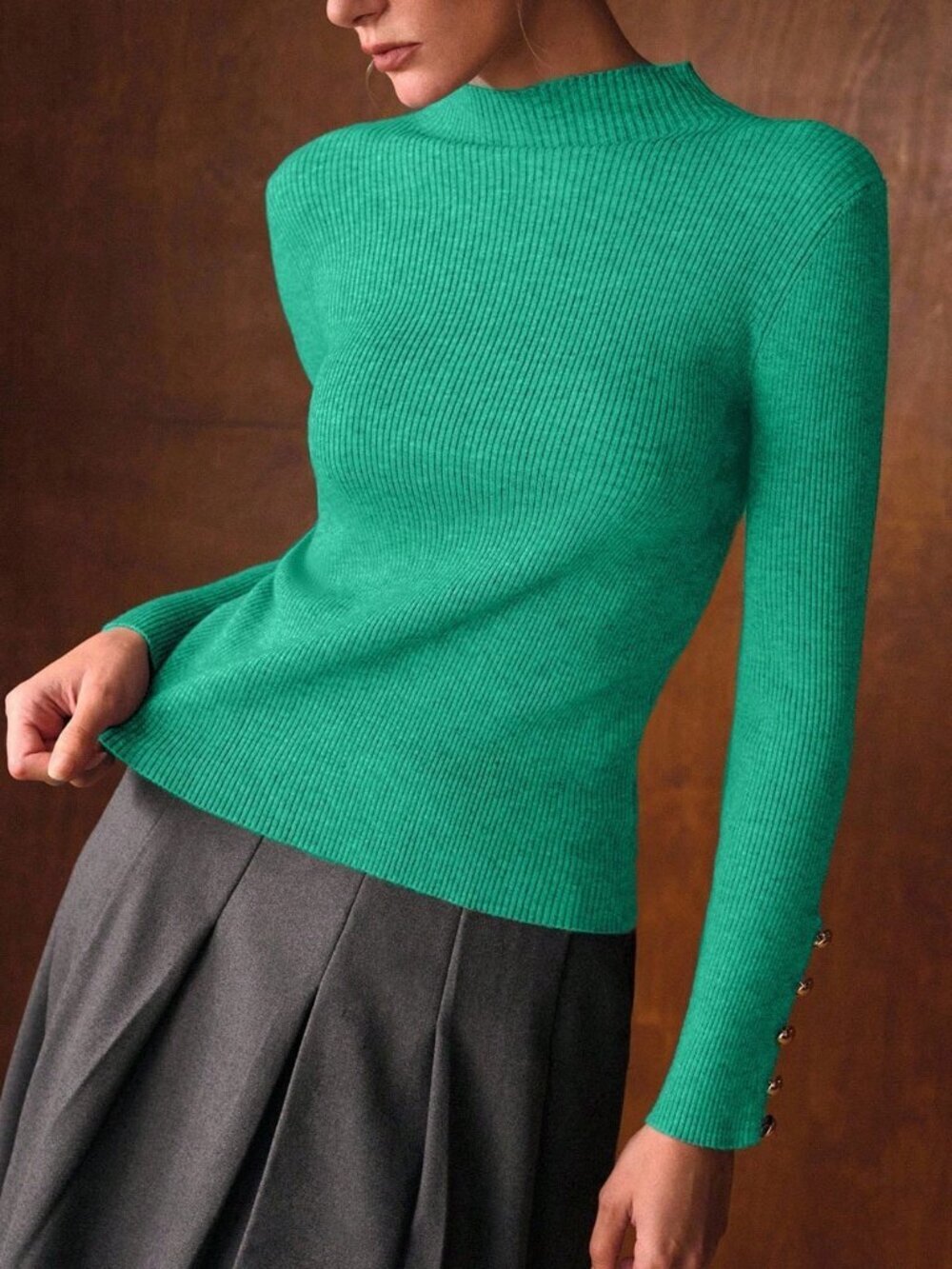 Blue Casual Women's Minimalist Metal Button Decor Sweater